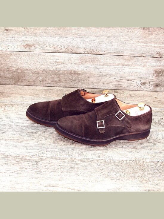$795 Scarpe DI BIANCO Isernia Monkstrap 10 M Brown Suede SC574 * add $15 Trees main image 13